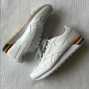 Reebok All Types of Love White With Rainbow Heel sneaker size 9.5